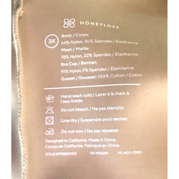 Honeylove Womens Beige Sculptwear Bodysuit Adjustable Strap & Built-In Bra Sz 3X - Picture 5 of 6